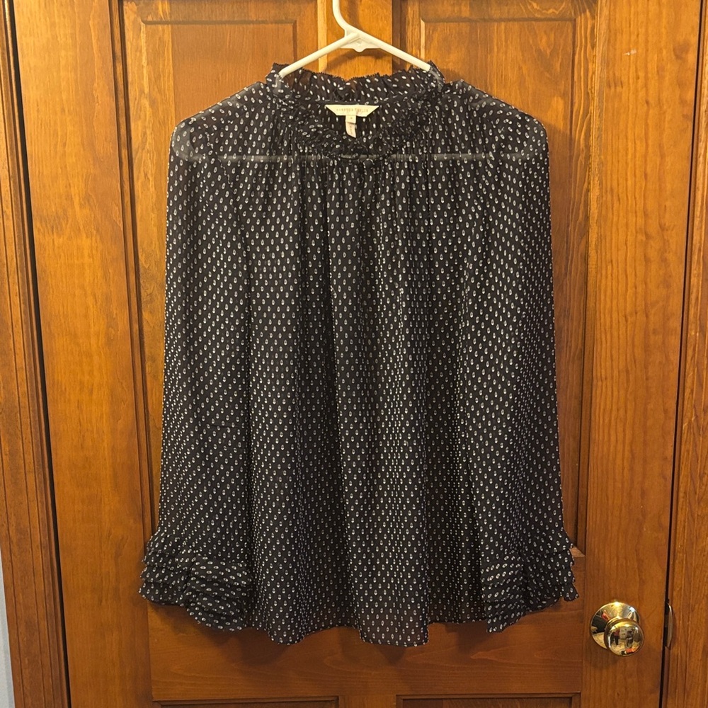 Rebecca Taylor Silk Blend Black and White Dotted Blouse